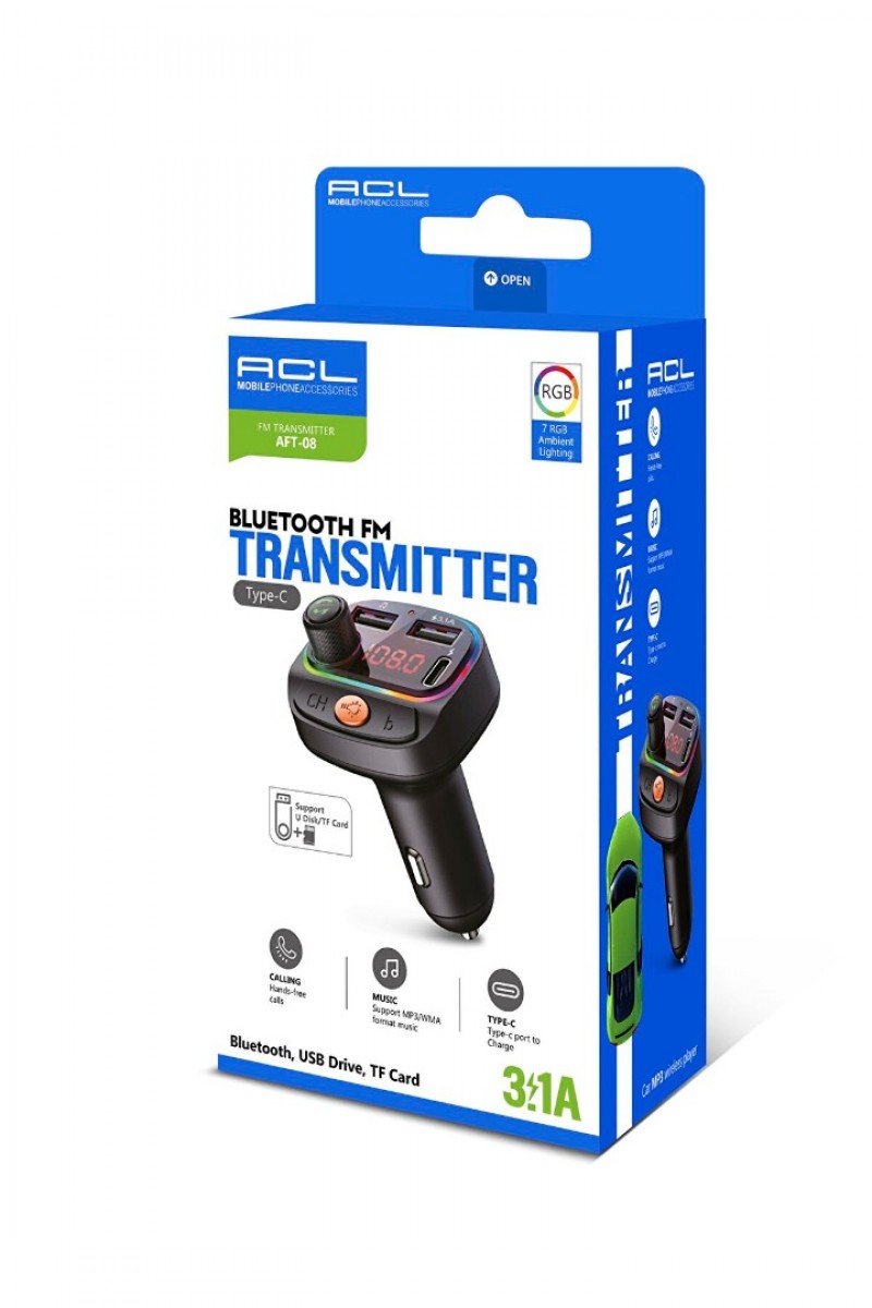 Bluetooth FM Transmitter Çakmaklık Şarj 3.1A Araç Kiti Type-C AFT-08 Bluetooth FM Transmitter Çakmaklık Şarj 3.1A Araç Kiti Type-C AFT-08
