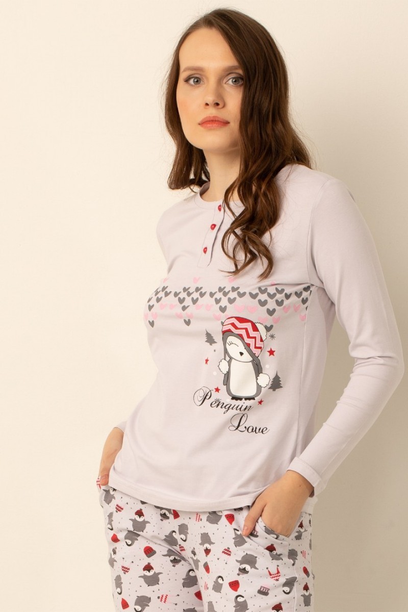 Pamuklu Bayan Pijama Takımı Gri Pamuklu Bayan Pijama Takımı Gri