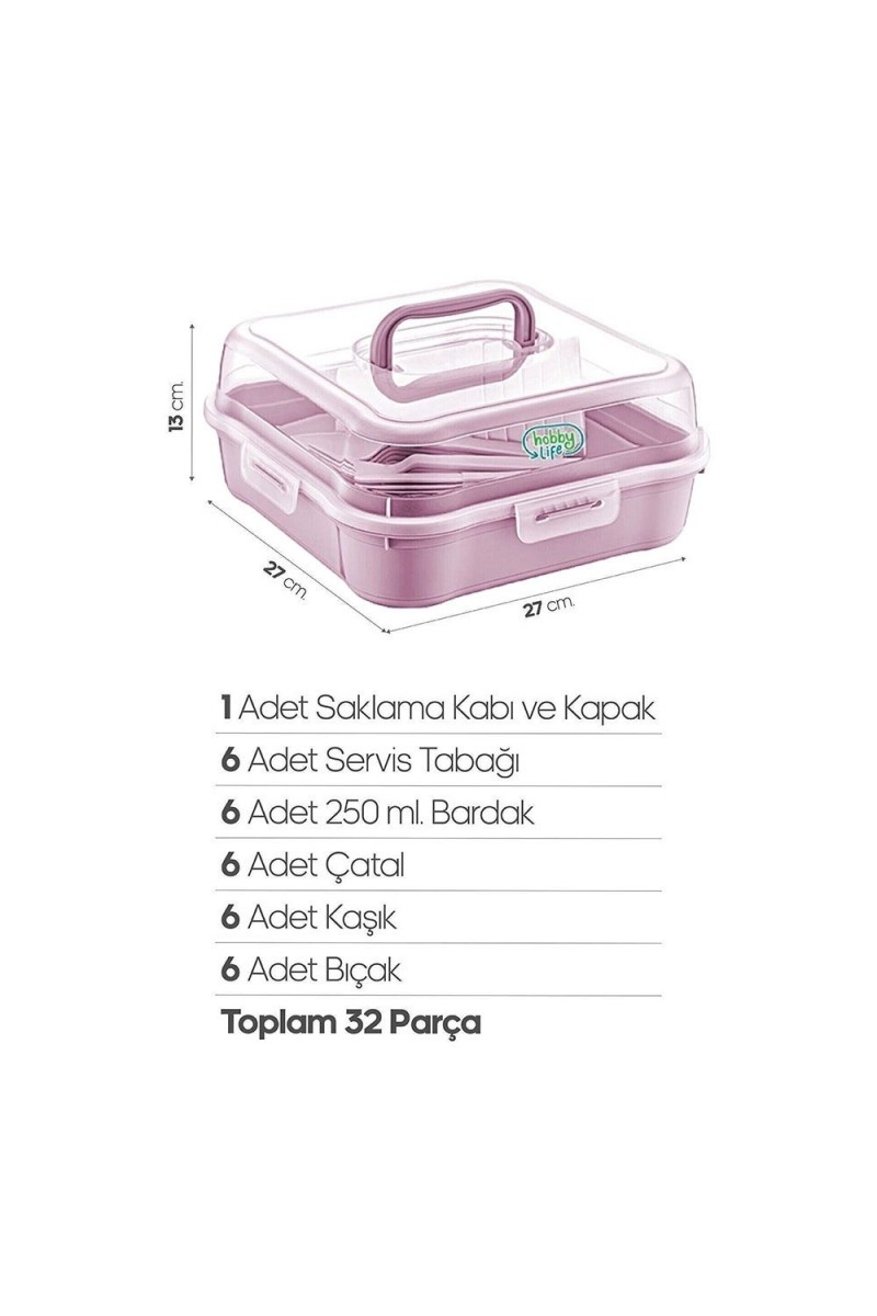 32 Parça 6 Kişilik Çantalı Piknik Seti Lila