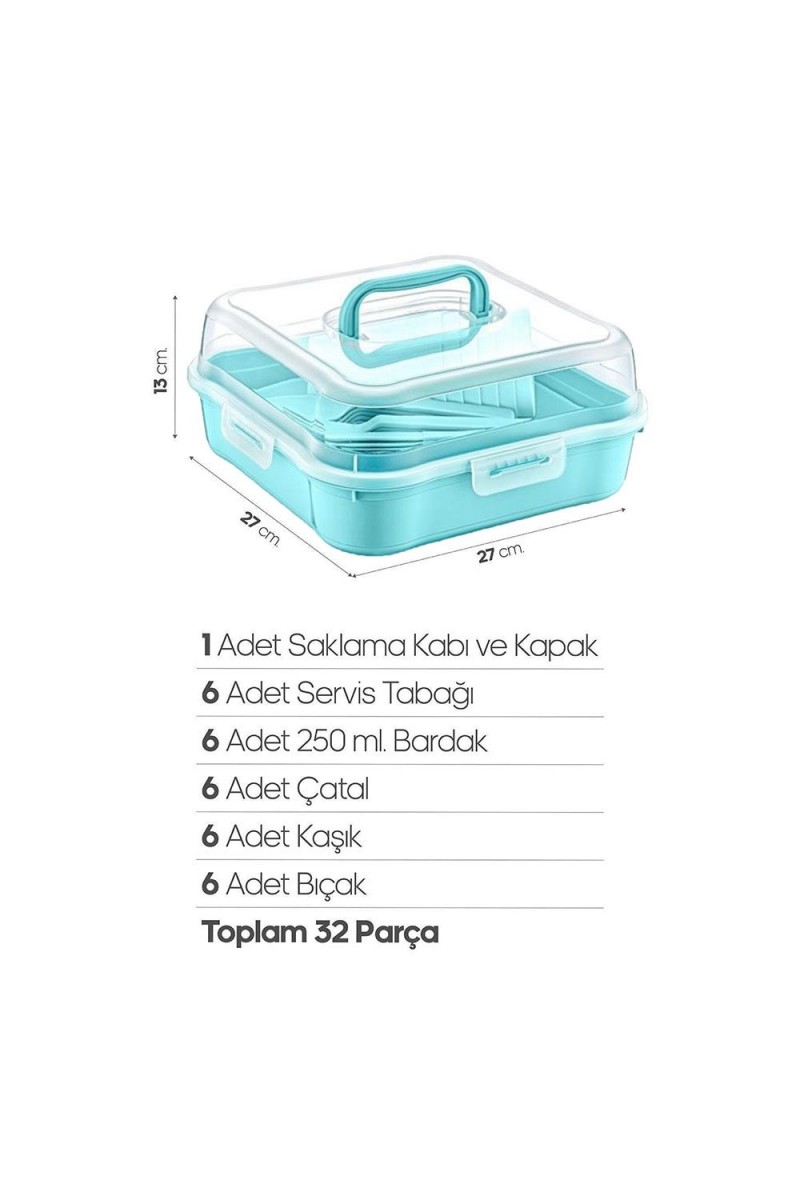 32 Parça 6 Kişilik Çantalı Piknik Seti Mavi