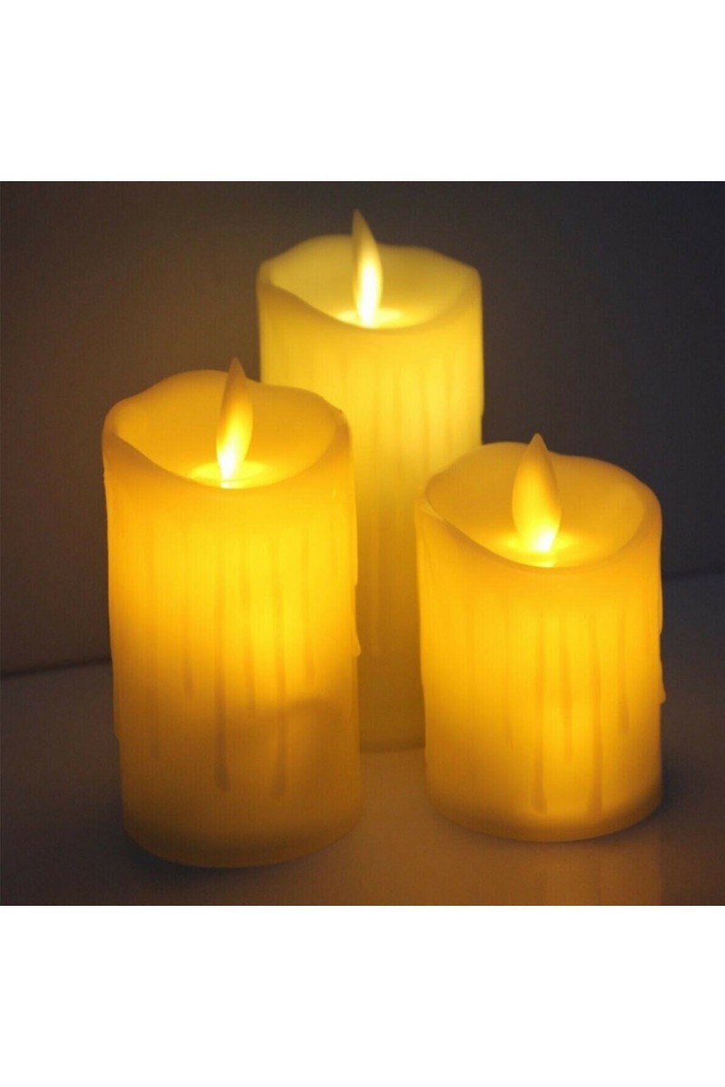 Üçlü Erimiş Görünümlü Pilli Led Işıklı Mum