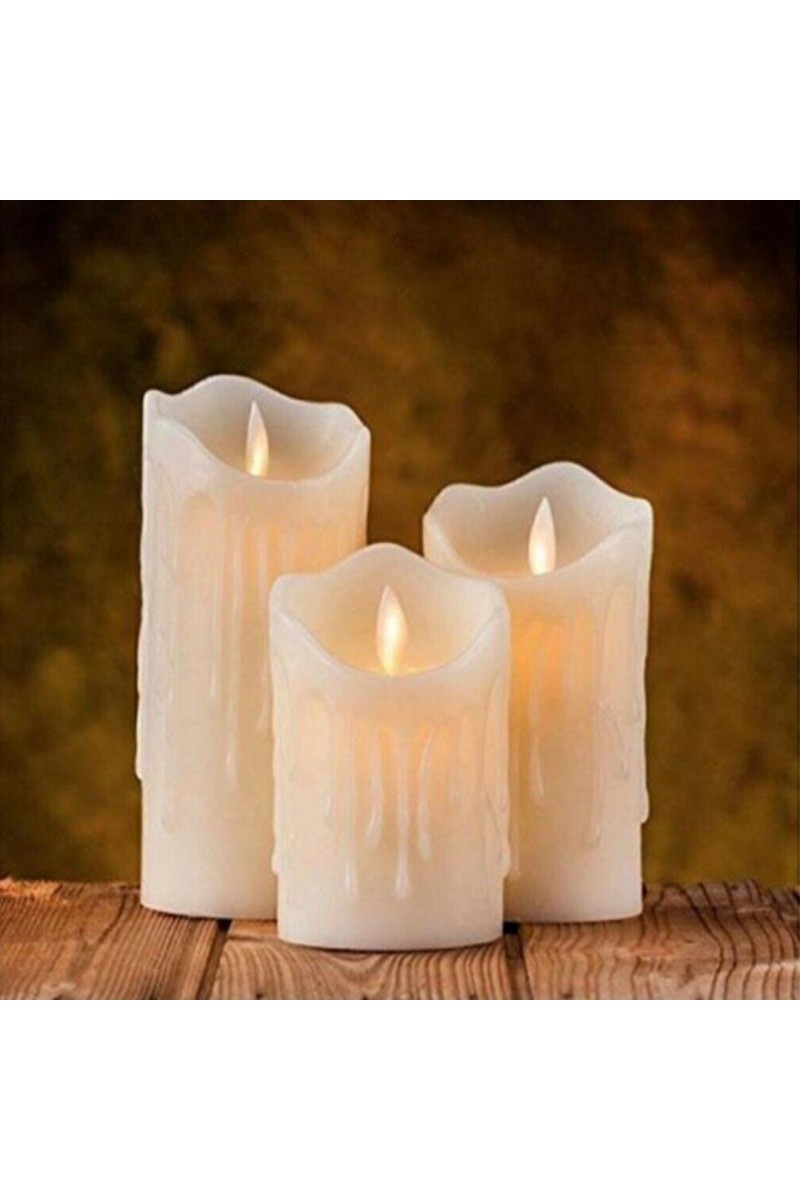 Üçlü Erimiş Görünümlü Pilli Led Işıklı Mum