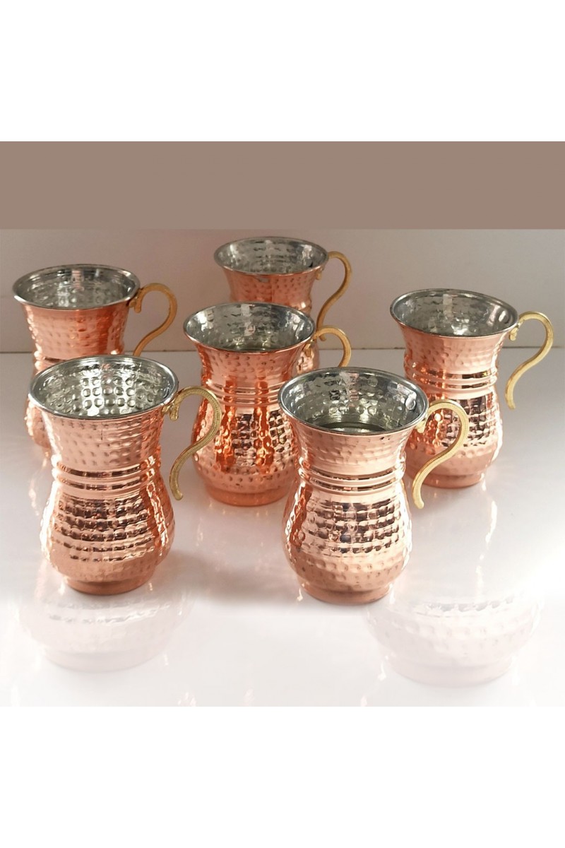 Bakır Ayran - Su Bardağı - Maşrapa Kulplu 6 Adet