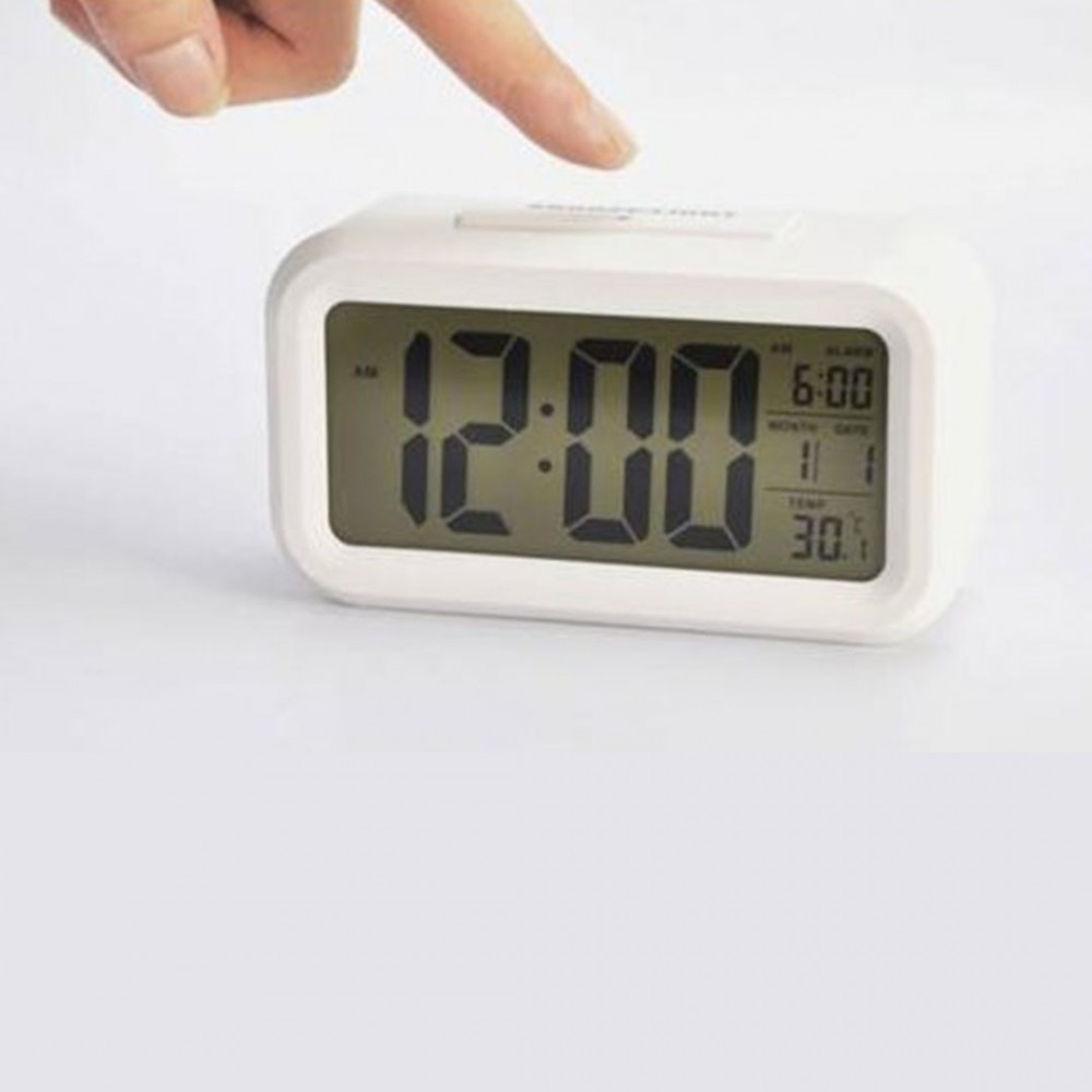 Dijital Masa Saati Fotoselli Alarmlı Işıklı Termometre Takvim Çalar Saat Beyaz