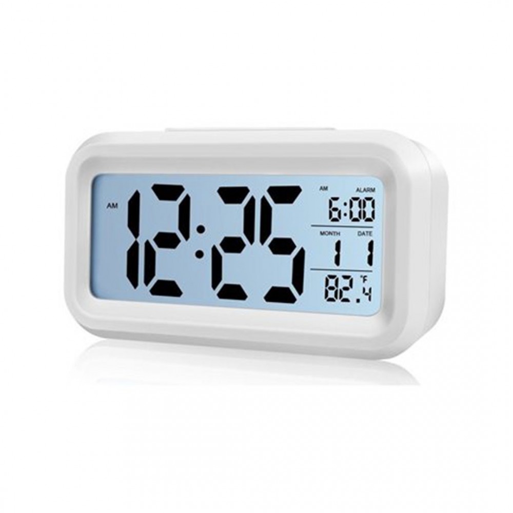 Dijital Masa Saati Fotoselli Alarmlı Işıklı Termometre Takvim Çalar Saat Beyaz