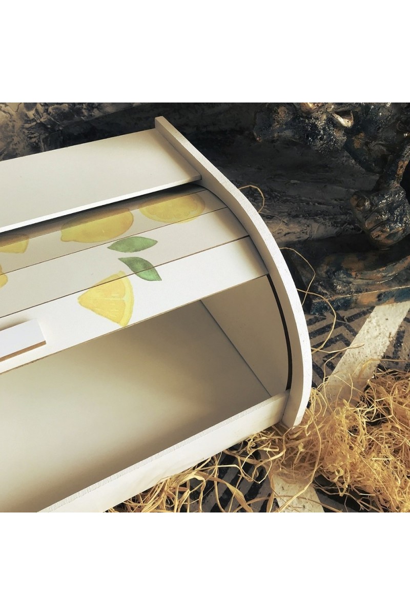 Ahşap Dekoratif Ekmek Dolabı Limon Desenli Ekmeklik