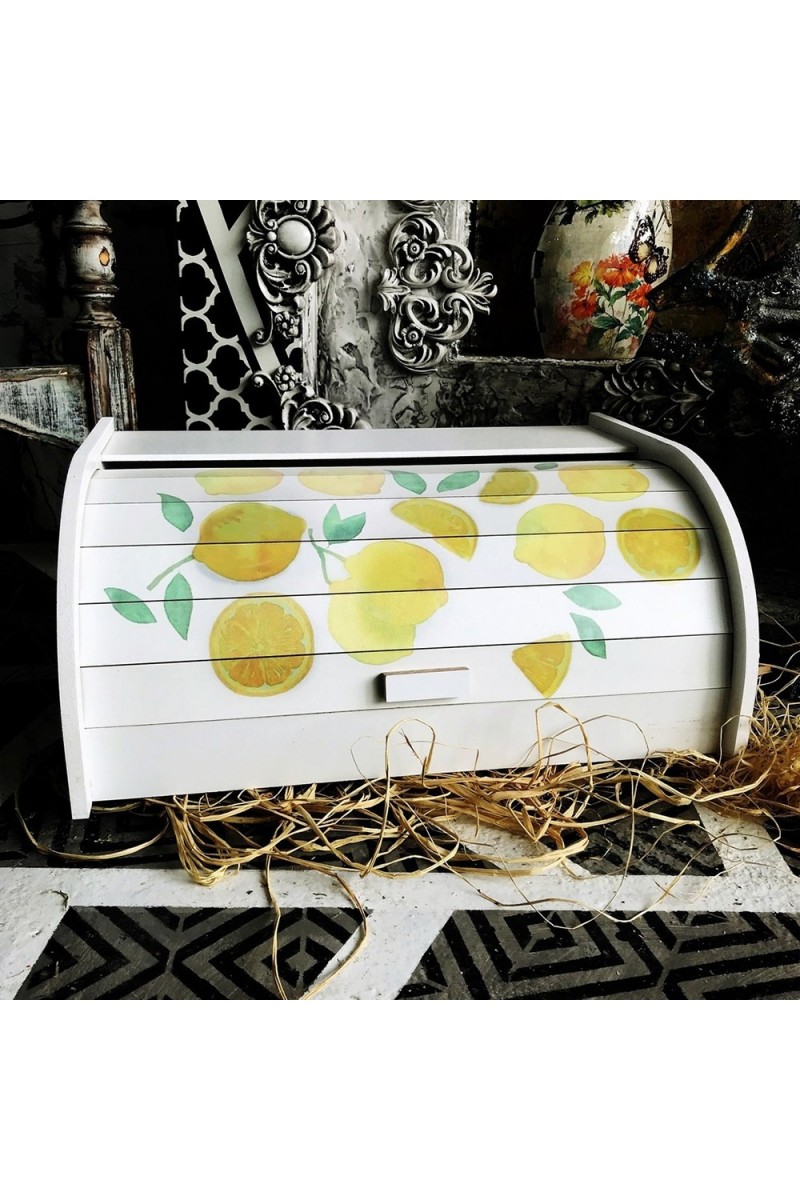Ahşap Dekoratif Ekmek Dolabı Limon Desenli Ekmeklik