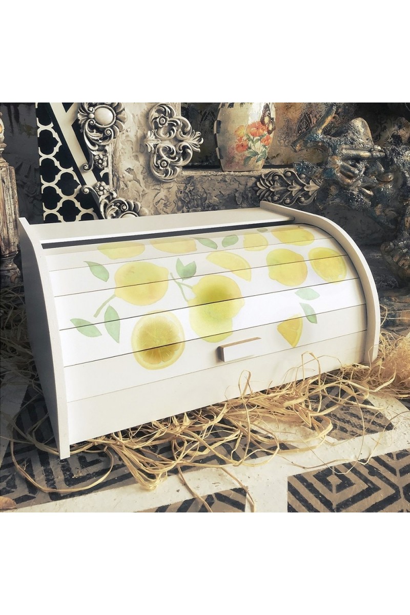 Ahşap Dekoratif Ekmek Dolabı Limon Desenli Ekmeklik