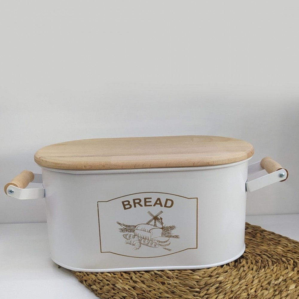 Ahşap Kesme Tahtalı Metal Ekmeklik Ekmek Kutusu