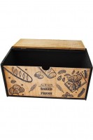 Dekoratif Ahşap Ekmek Dolabı Desenli Ekmeklik Siyah