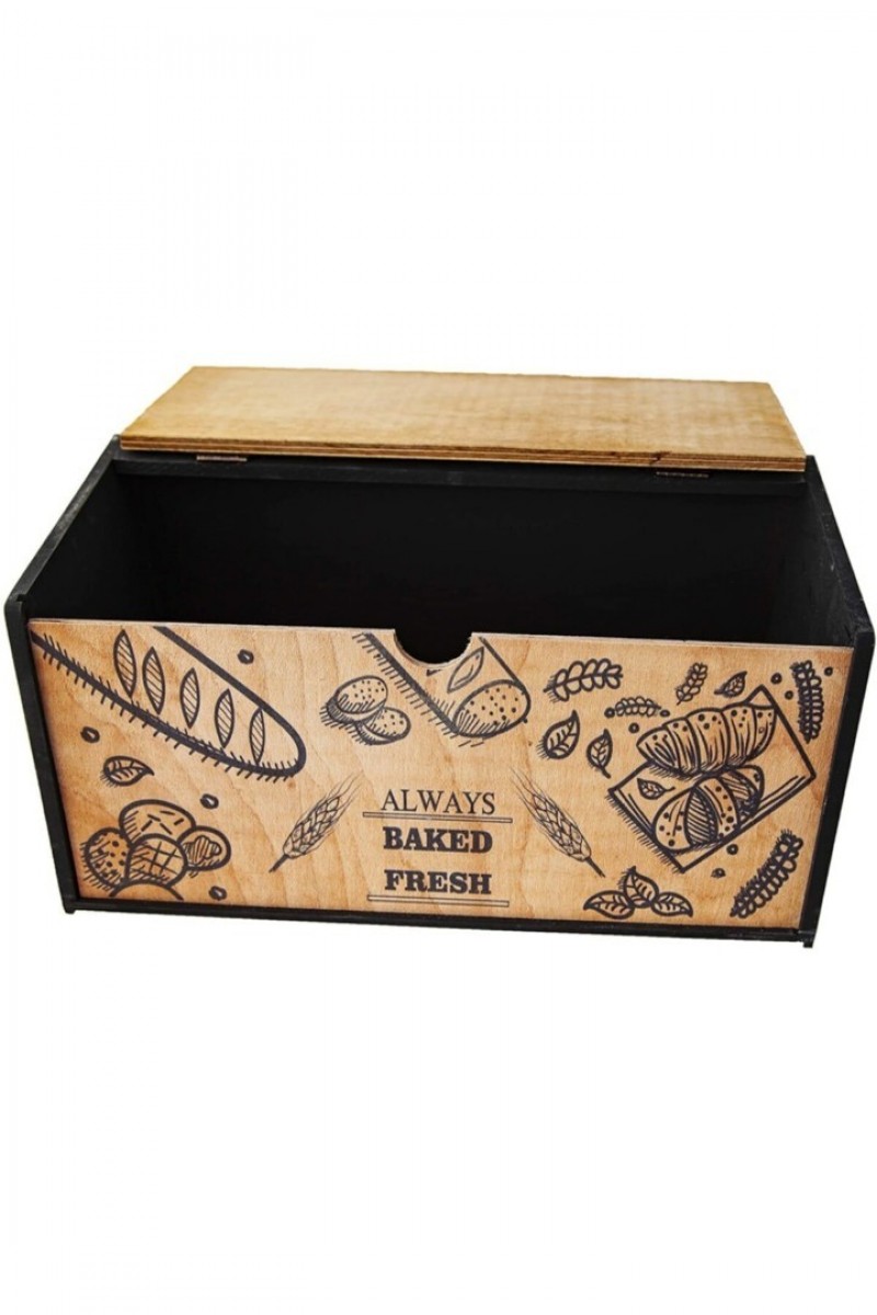 Dekoratif Ahşap Ekmek Dolabı Desenli Ekmeklik Siyah