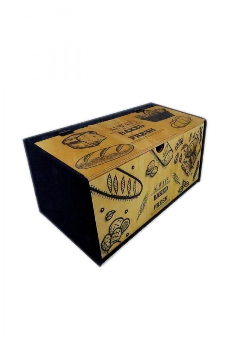 Dekoratif Ahşap Ekmek Dolabı Desenli Ekmeklik Siyah