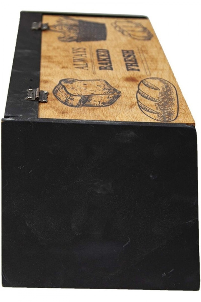 Dekoratif Ahşap Ekmek Dolabı Desenli Ekmeklik Siyah