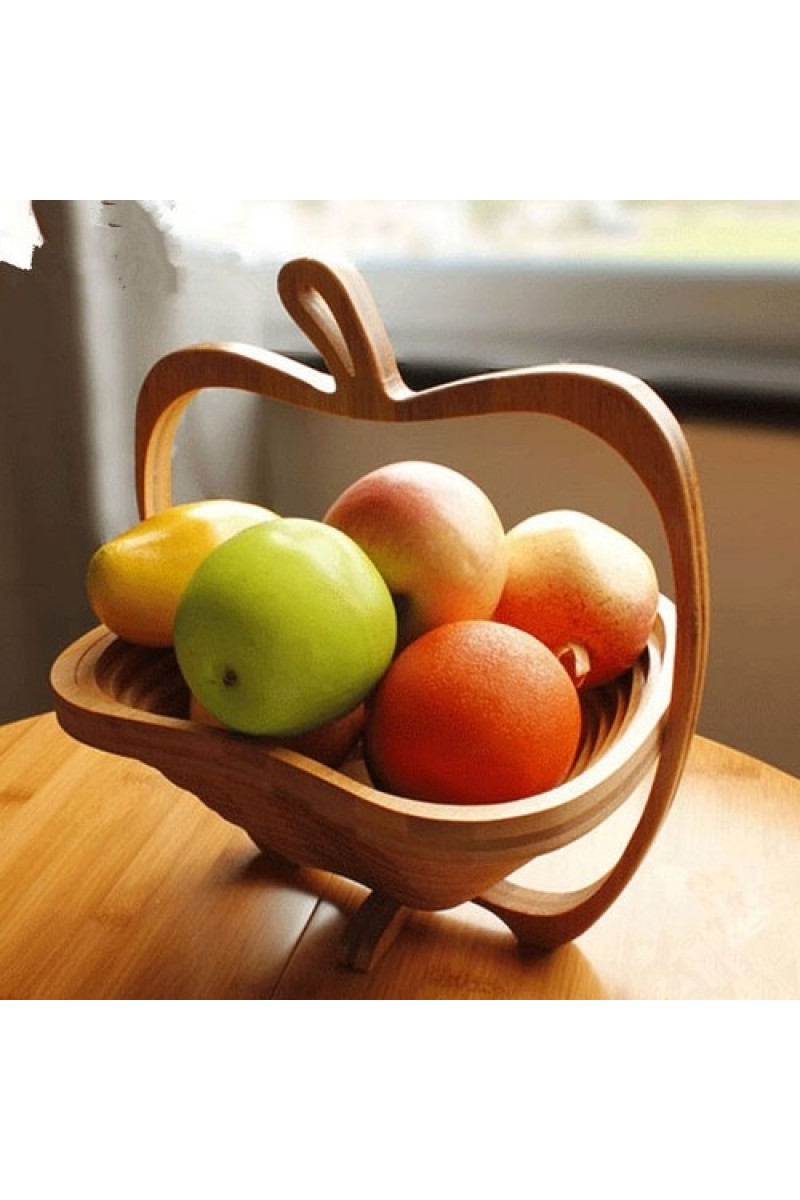 Fruit Basket Katlanabilir Ahşap Meyve Sepeti Elma Figürlü Büyük Boy