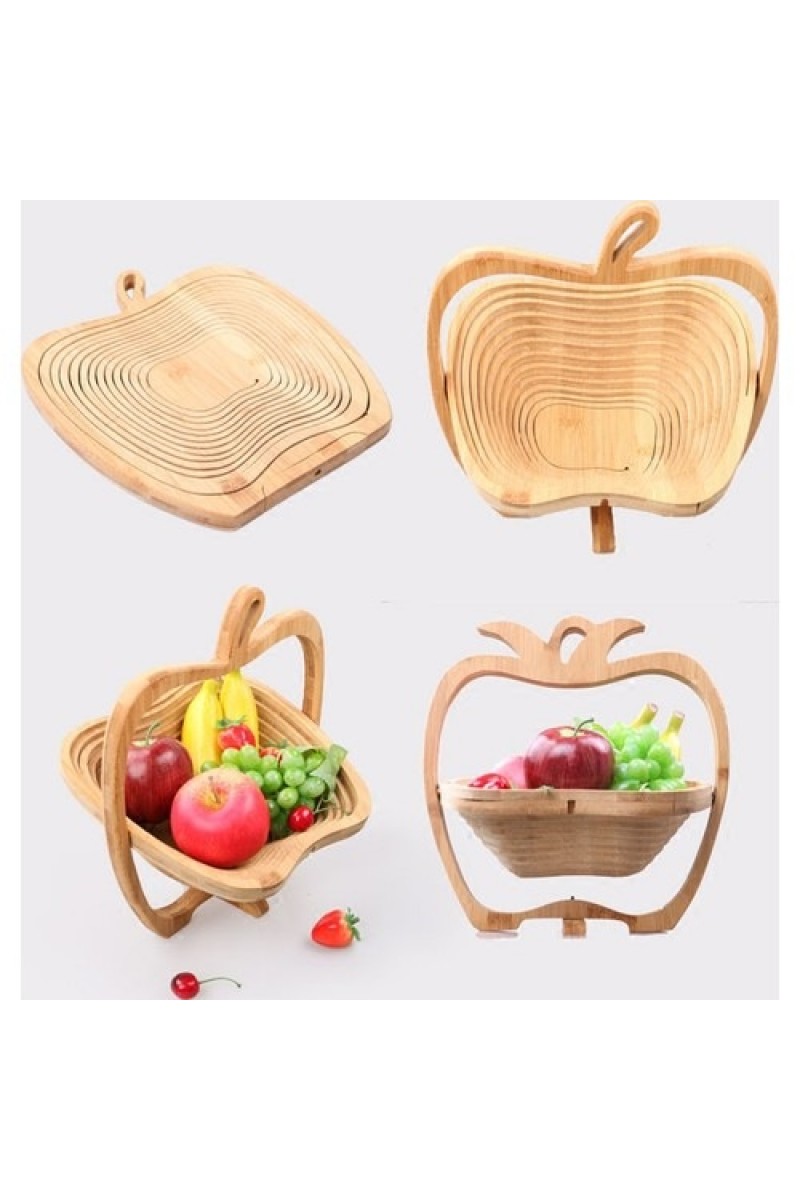 Fruit Basket Katlanabilir Ahşap Meyve Sepeti Elma Figürlü Büyük Boy