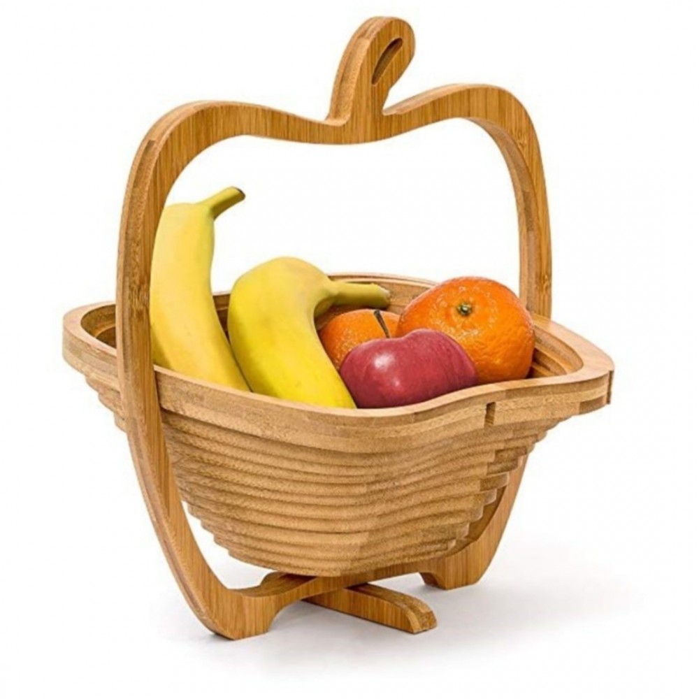 Fruit Basket Katlanabilir Ahşap Meyve Sepeti Elma Figürlü Küçük Boy