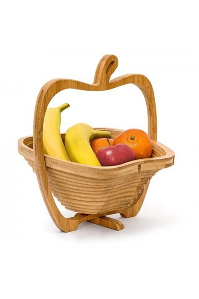 Fruit Basket Katlanabilir Ahşap Meyve Sepeti Elma Figürlü Küçük Boy