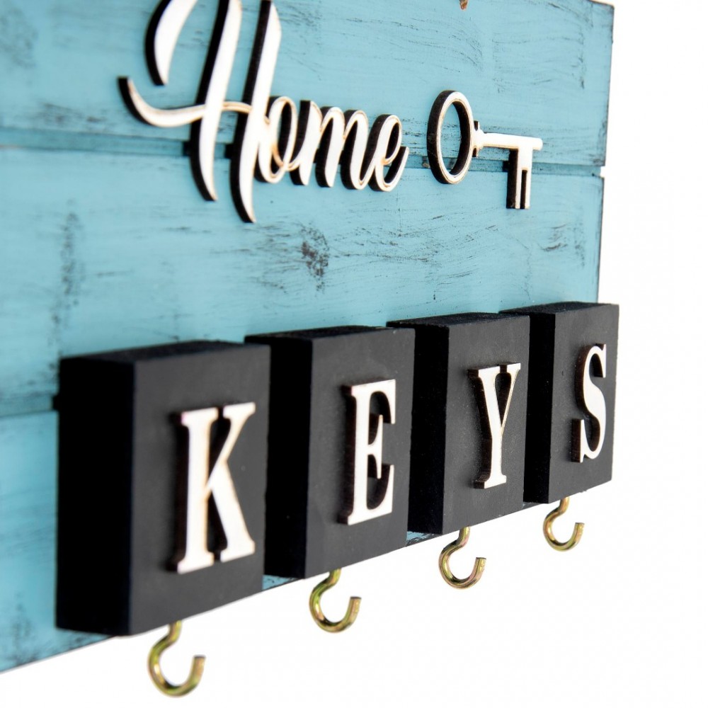 Home Keys Ahşap Dekoratif Anahtarlık Mavi