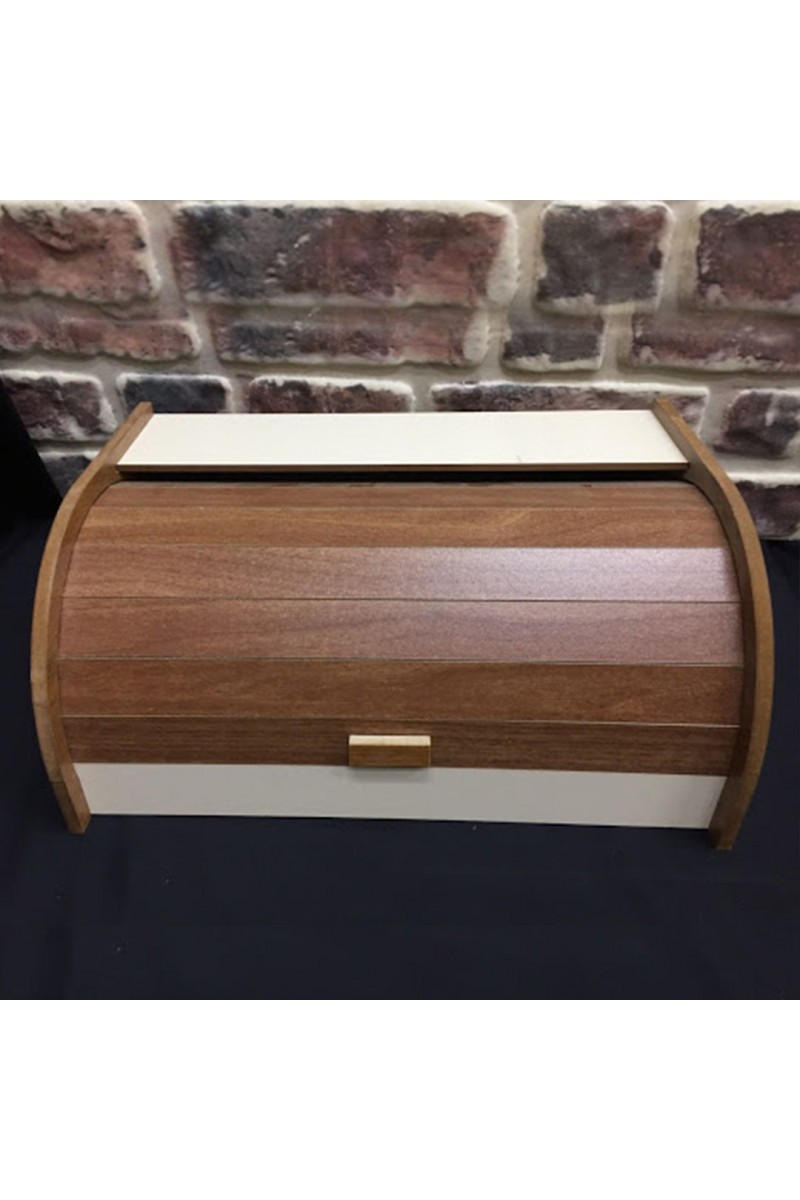 Ahşap Ekmek Saklama Kutusu Kahverengi Beyaz Çift Renkli