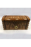 Ahşap Ceviz El Oyması Anahtarlı Sandık Bombeli Kumbara