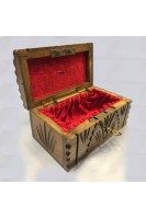 Ahşap Ceviz El Oyması Anahtarlı Sandık Bombeli Kumbara