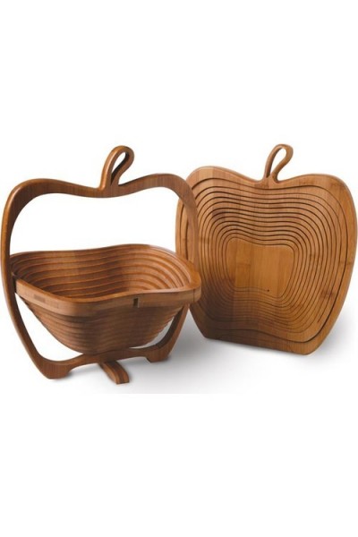 Fruit Basket Katlanabilir Ahşap Meyve Sepeti Elma Figürlü Büyük Boy