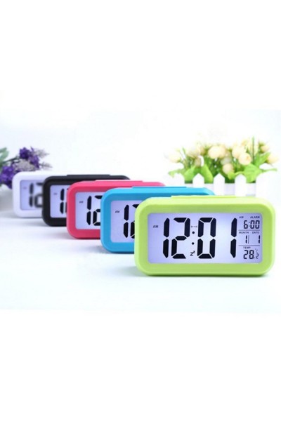 Dijital Masa Saati Fotoselli Alarmlı Işıklı Termometre Takvim Çalar Saat Mavi Dijital Masa Saati Fotoselli Alarmlı Işıklı Termometre Takvim Çalar Saat Mavi