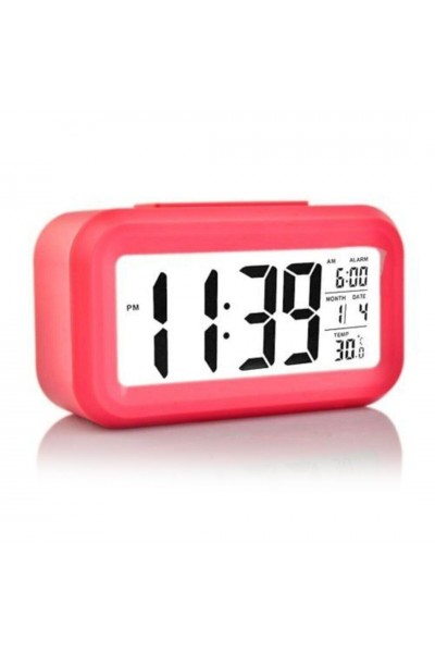 Dijital Masa Saati Fotoselli Alarmlı Işıklı Termometre Takvim Çalar Saat Pembe Dijital Masa Saati Fotoselli Alarmlı Işıklı Termometre Takvim Çalar Saat Pembe