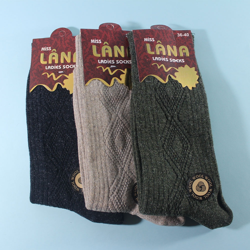 Kadın Koyun Yünü Lambswool Kışlık 3'lü Set Çorap