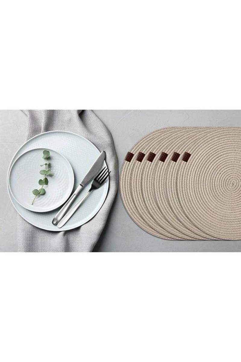 Dekoratif 6lı Amerikan Servis Kordon Dikişli Supla Gri