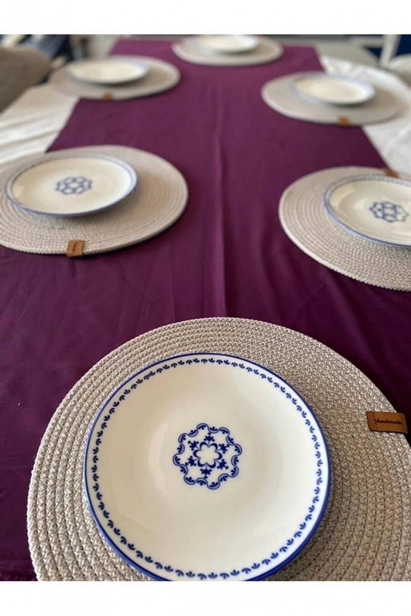 Dekoratif 6lı Amerikan Servis Kordon Dikişli Supla Gri