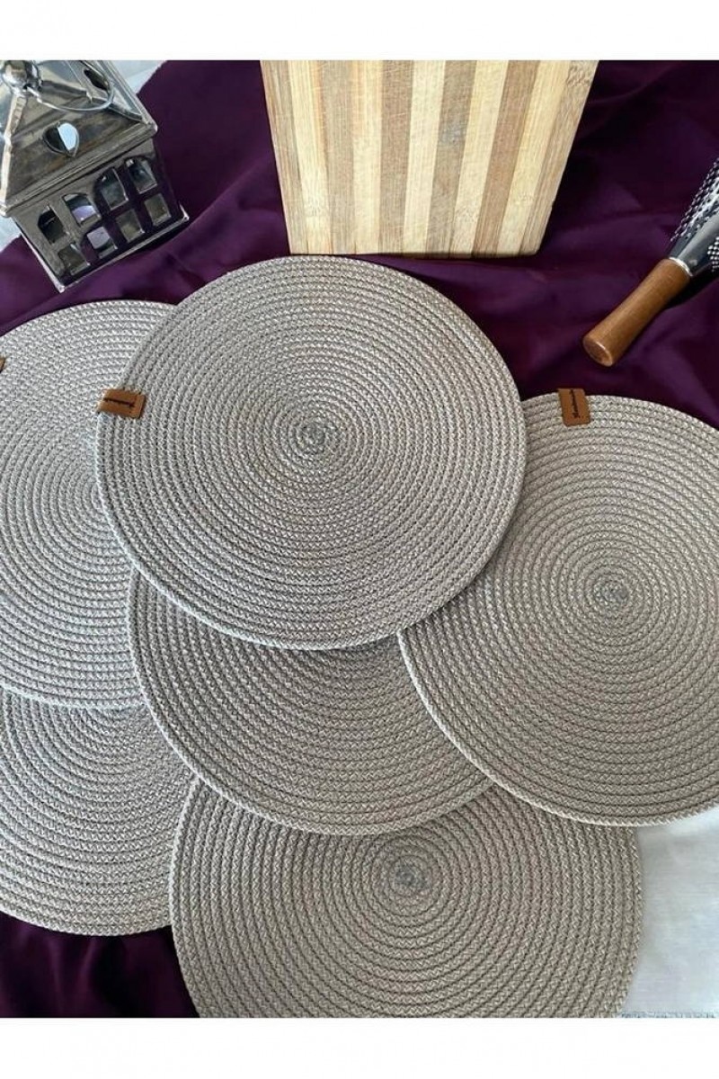 Dekoratif 6lı Amerikan Servis Kordon Dikişli Supla Gri