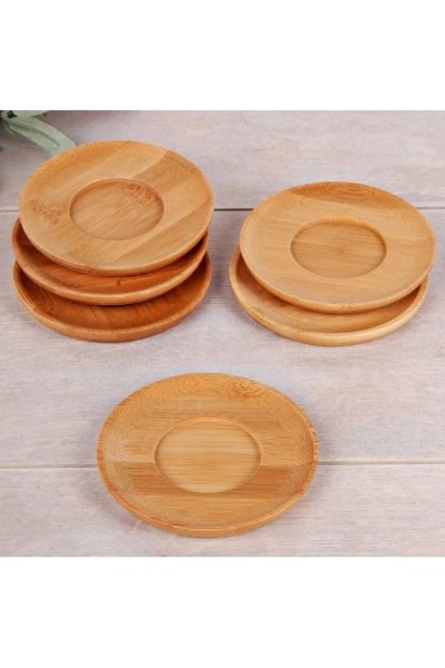 Bambu Yuvarlak Çay Tabağı Dekoratif Bardak Altlığı 6'lı Set