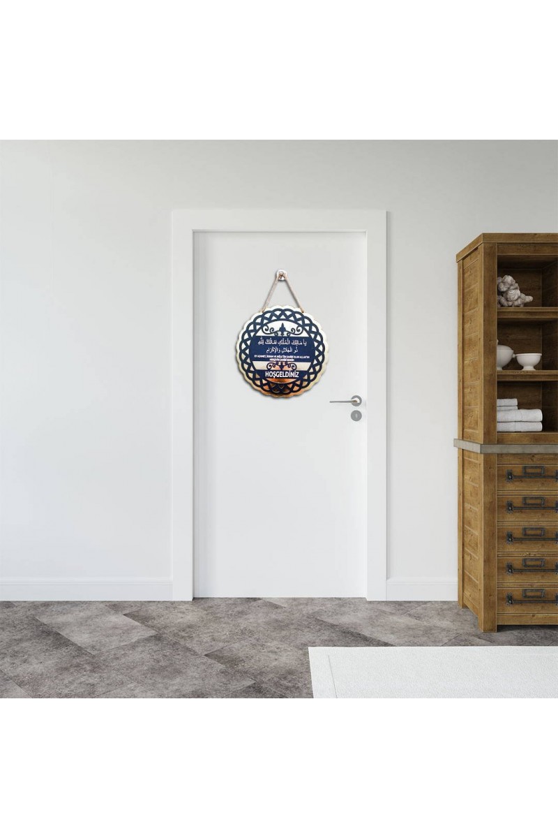 Yuvarlak Dekoratif Ahşap Kapı Süsü Hoşgeldiniz