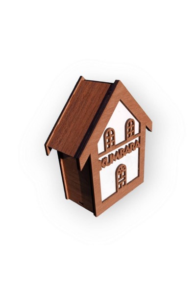 Ahşap Ev Motifli Kumbara Kahverengi