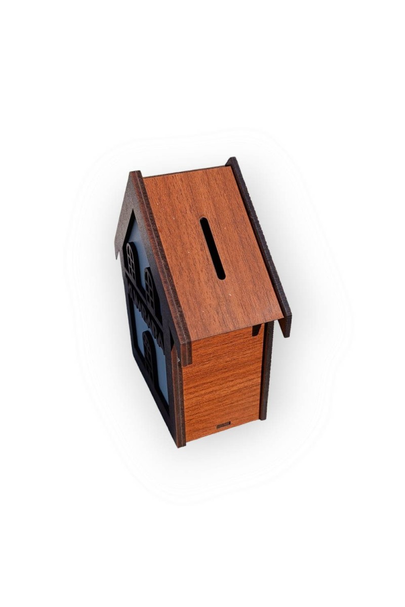 Ahşap Ev Motifli Kumbara Kahverengi