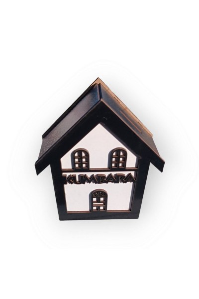 Ahşap Ev Motifli Kumbara Siyah