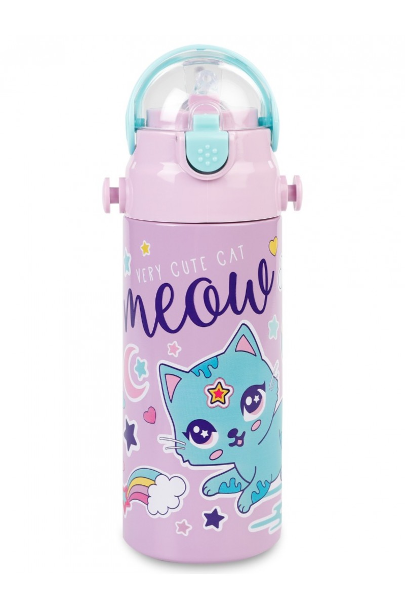 Meow Kedi Desenli Pipetli Çelik Matara MT-2635 550 ML Meow Kedi Desenli Pipetli Çelik Matara MT-2635 550 ML