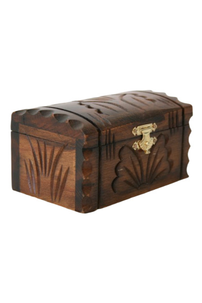 Ahşap Ceviz El Oyması Sandık Bombeli Kumbara