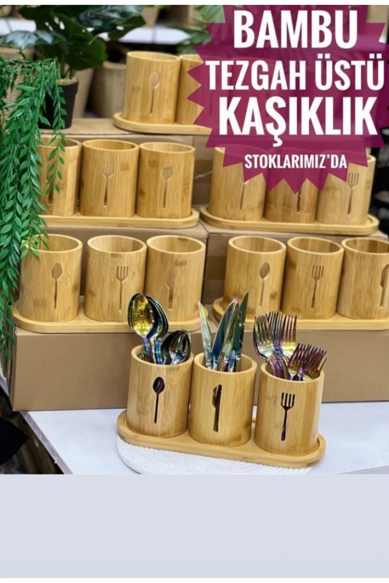 Bambu Tezgah Üstü Kaşıklık 3lü Organizer Set