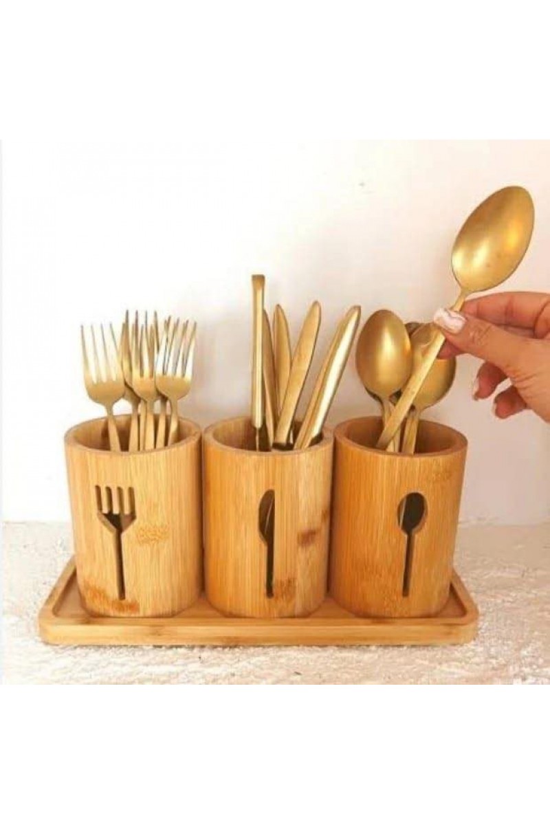 Bambu Tezgah Üstü Kaşıklık 3lü Organizer Set