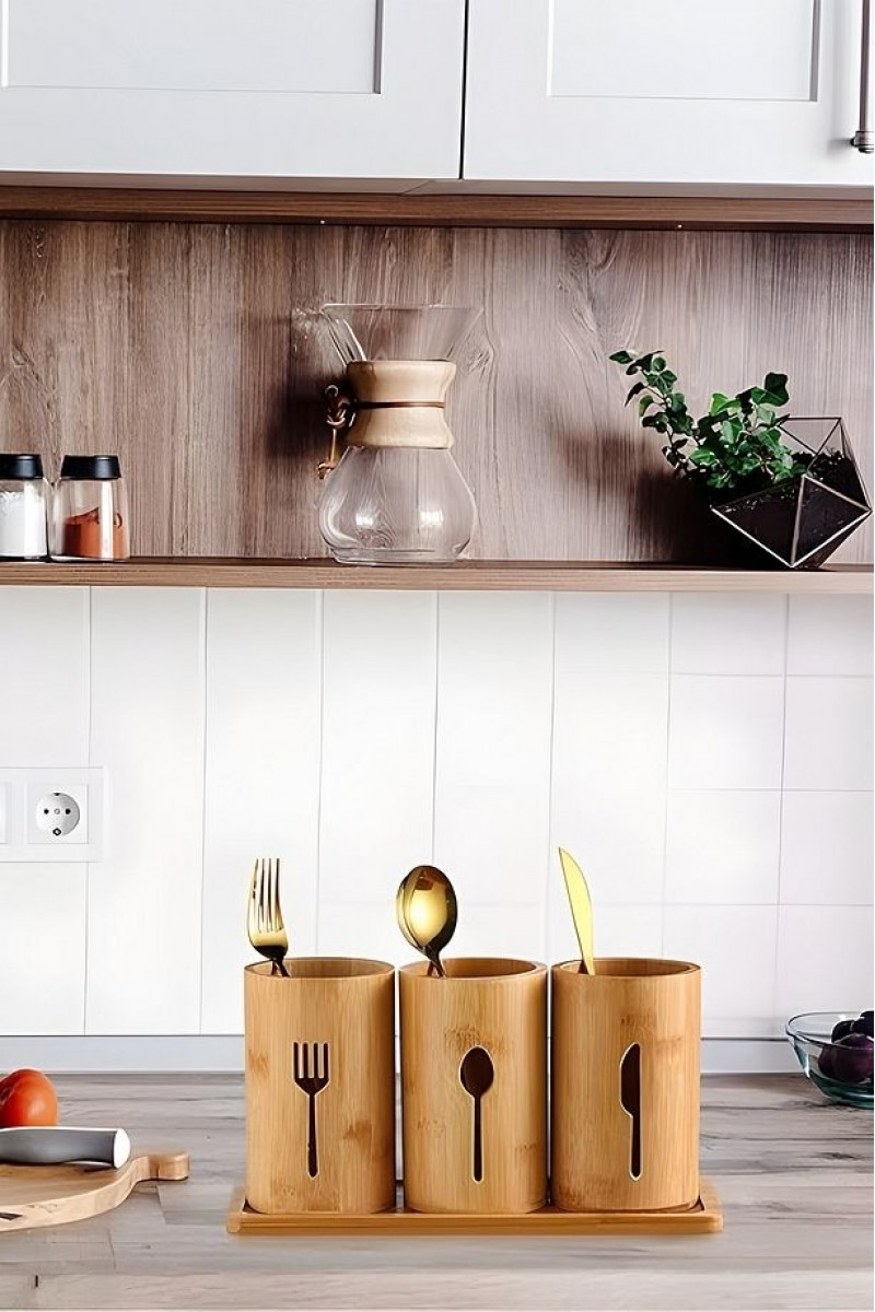 Bambu Tezgah Üstü Kaşıklık 3lü Organizer Set