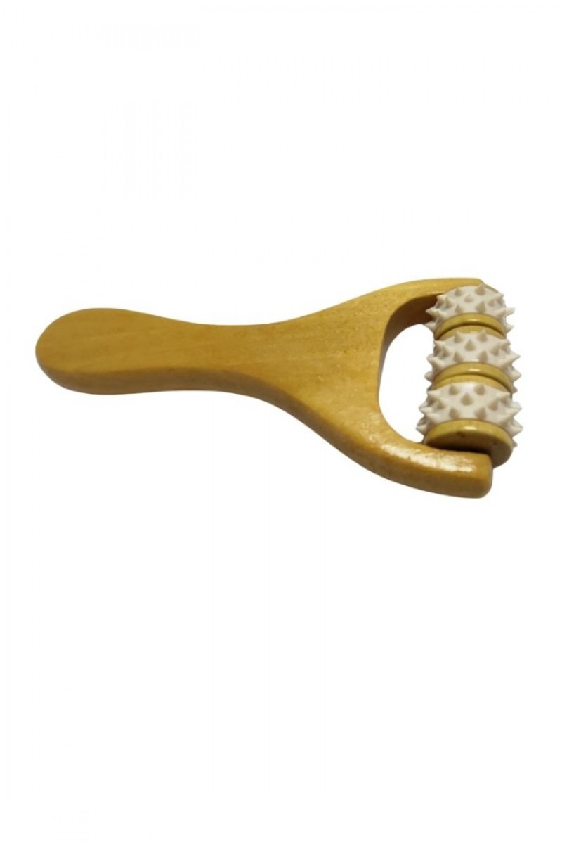 Ahşap Silindirli Masaj Aleti, Terapi, Vücut, Yüz, Omuz, Boyun, El, İtme Masaj Aleti 2'li Dişli