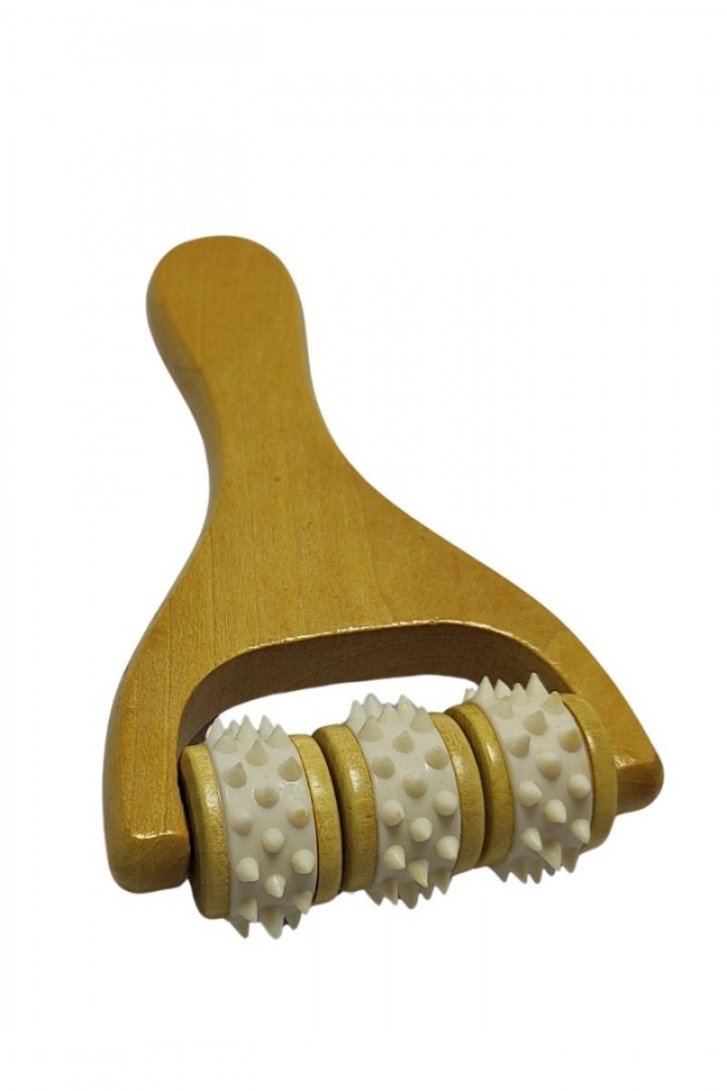 Ahşap Silindirli Masaj Aleti, Terapi, Vücut, Yüz, Omuz, Boyun, El, İtme Masaj Aleti 2'li Dişli