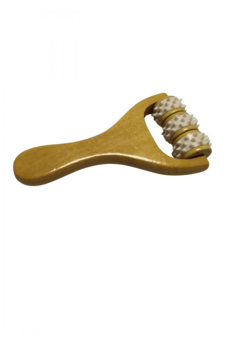 Ahşap Silindirli Masaj Aleti, Terapi, Vücut, Yüz, Omuz, Boyun, El, İtme Masaj Aleti 2'li Dişli