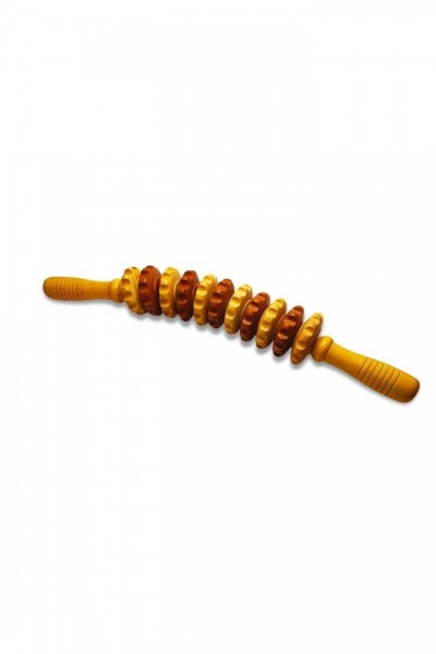 Ahşap Çift Saplı Silindirli Eğimli Vücut Masaj Aleti – Kas Rahatlatıcı Fasya Roller