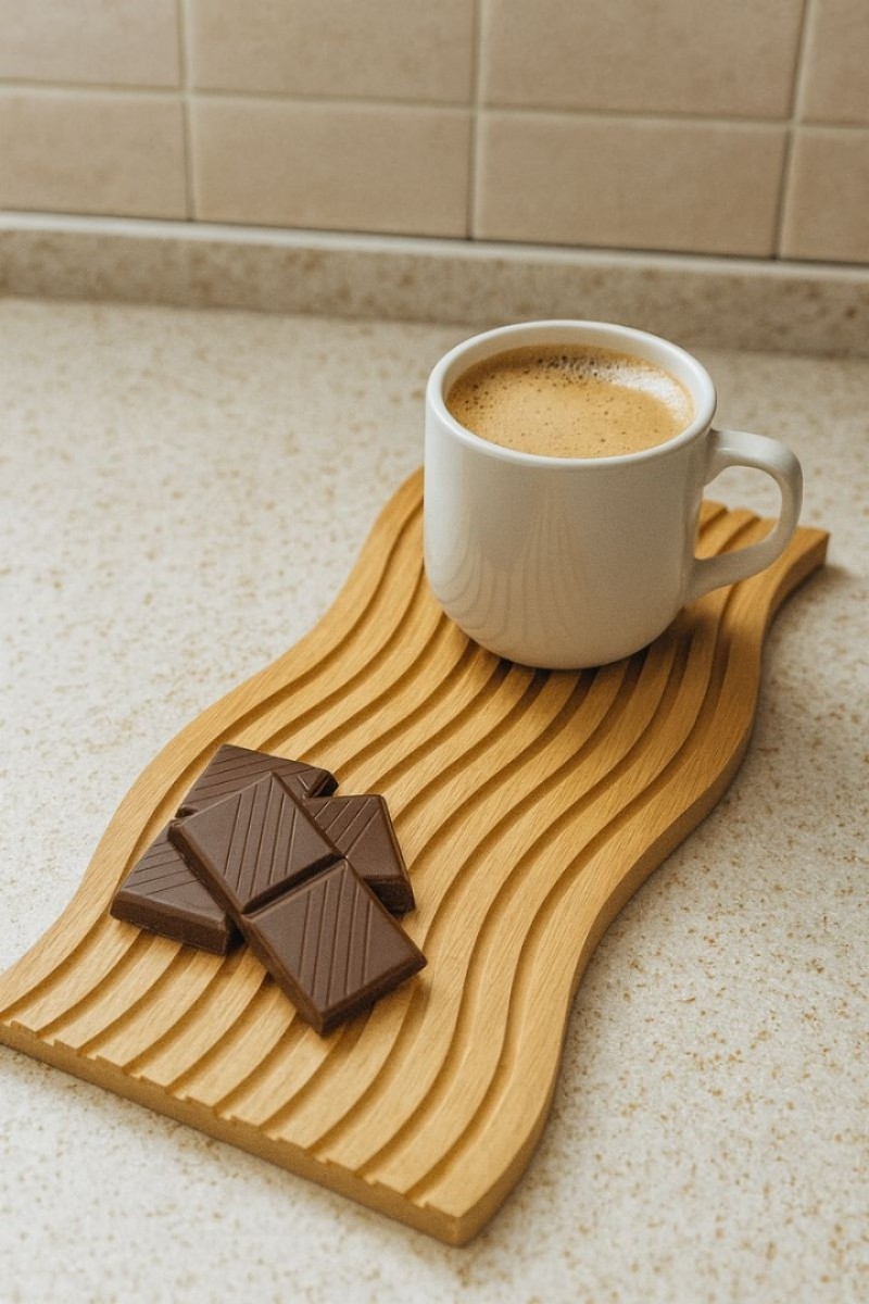 Ahşap Dalga Desenli Sunum & Servis Tabağı