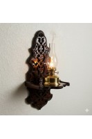 Ahşap Oymalı El Yapımı Gaz Lambası - Katlanır Kavukluk Rafı Küçük