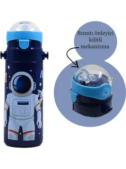 Muggle Uzay Astronot Desenli Pipetli Çelik Matara Suluk