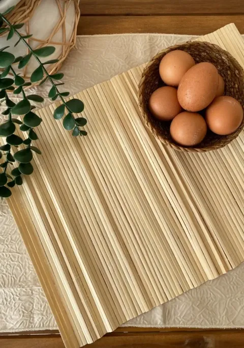 6'lı Bambu Rattan Ahşap Katlanabilir Amerikan Servis Dekoratif Supla — görsel 1
